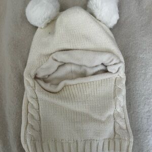 Cozy Cream Knit Kids Hat with Pom Poms